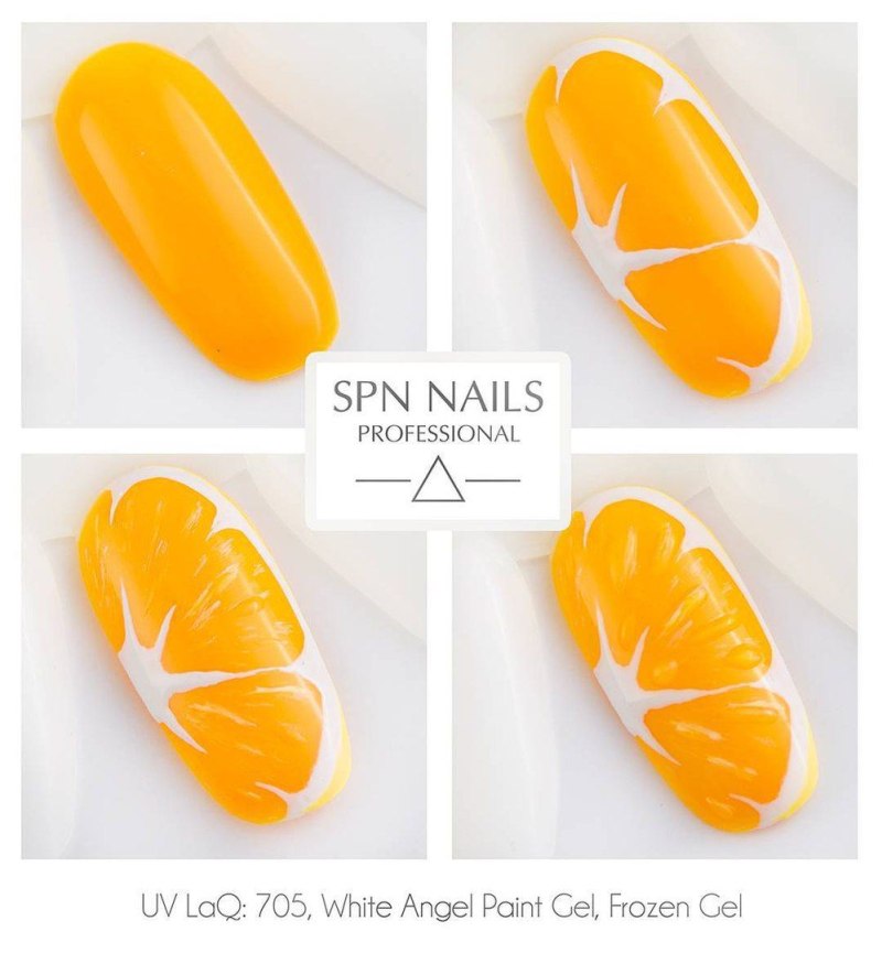 Жёлтый маникюр с фруктами