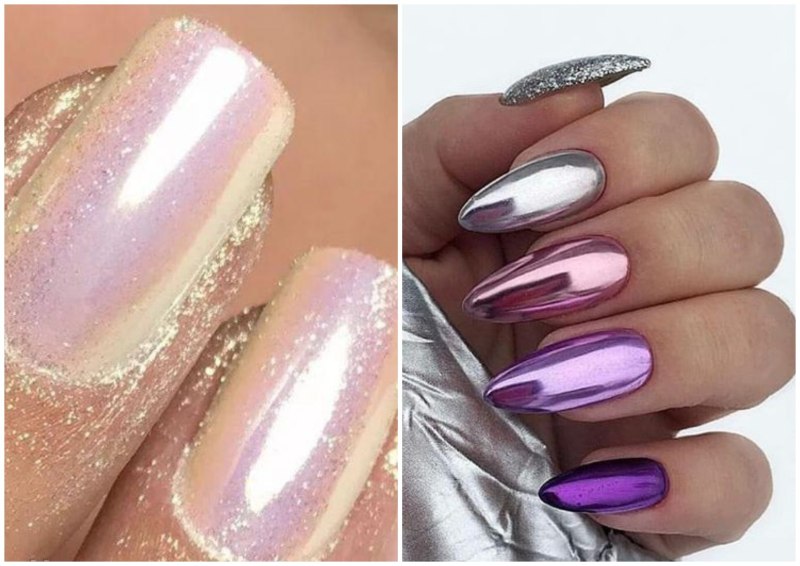 Яркие перламутровые ногти