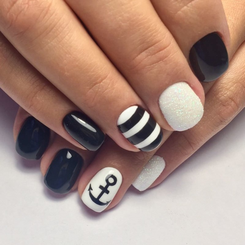 Маникюр шеллак черно белый