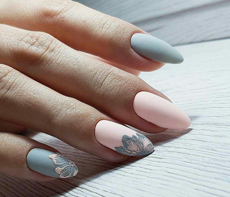 Маникюр нежный 2021 миндалевидные ногти матовый