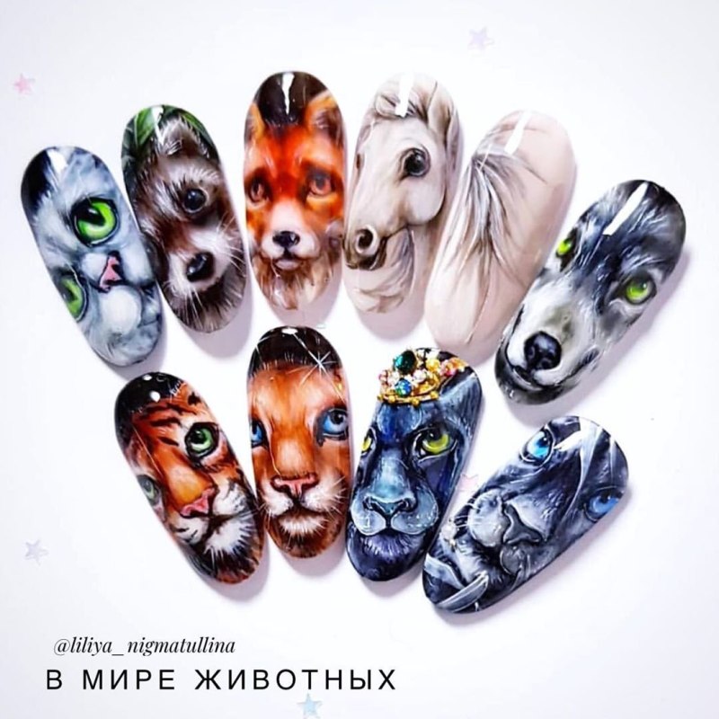 Роспись на ногтях животные