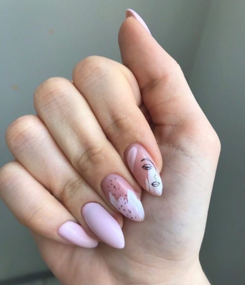 Нежный маникюр на острые ногти