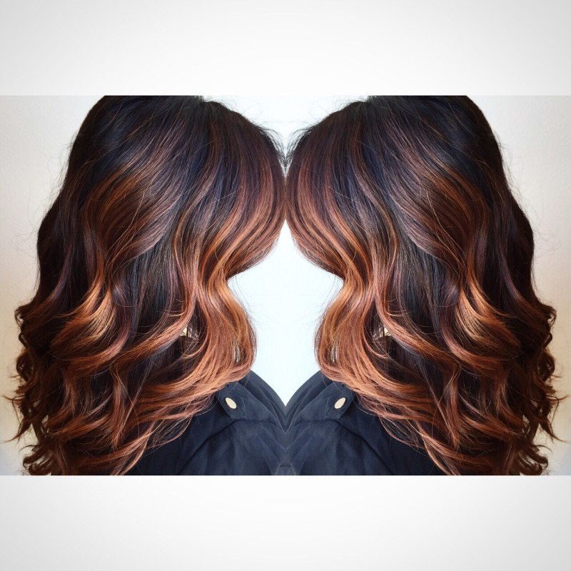 Медный балаяж на тёмные волосы