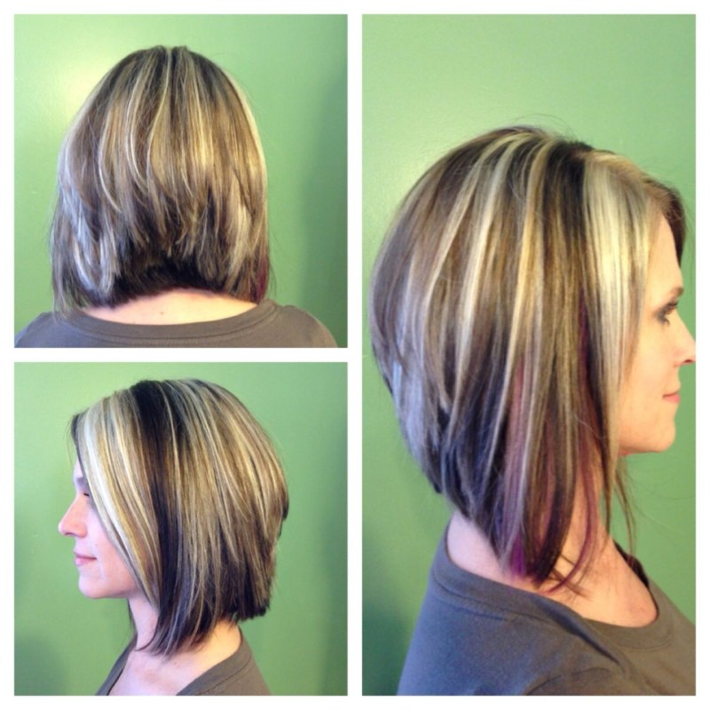 Косое каре с удлинением с челкой с мелированием