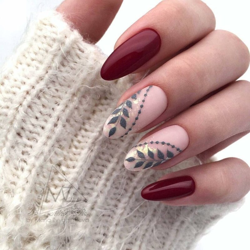 Осенний маникюр с блестками