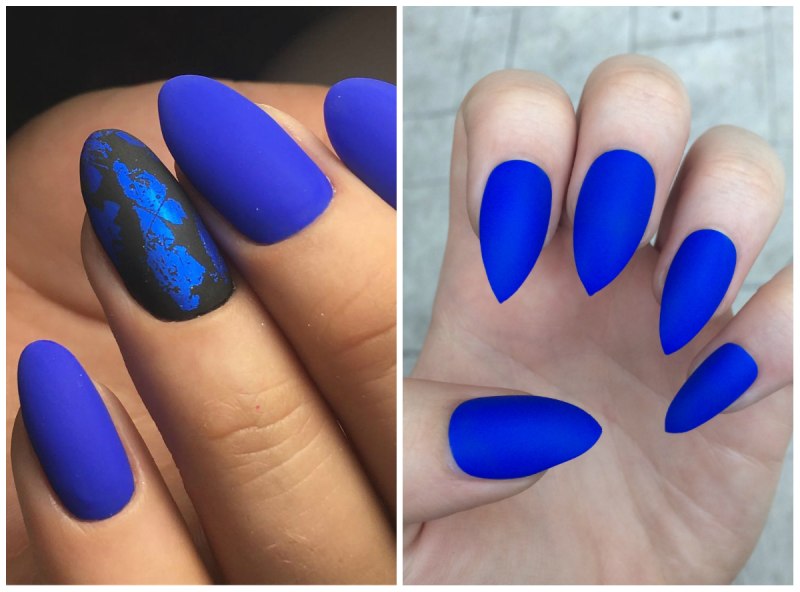 Миндалевидные ногти синие