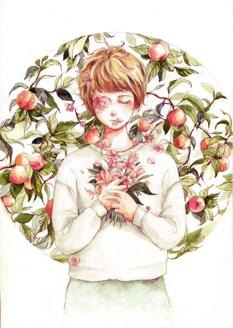 Человек с цветами арт