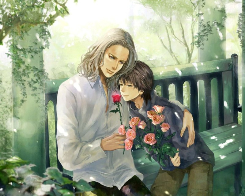 Парень дарит девушке цветы арт