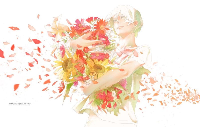 Мальчик с цветами арт