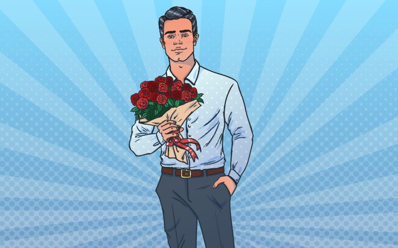 Мужчина с цветами рисунок