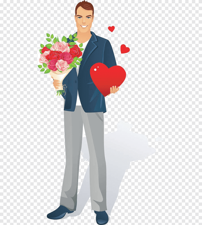Мужчина с цветами на прозрачном фоне