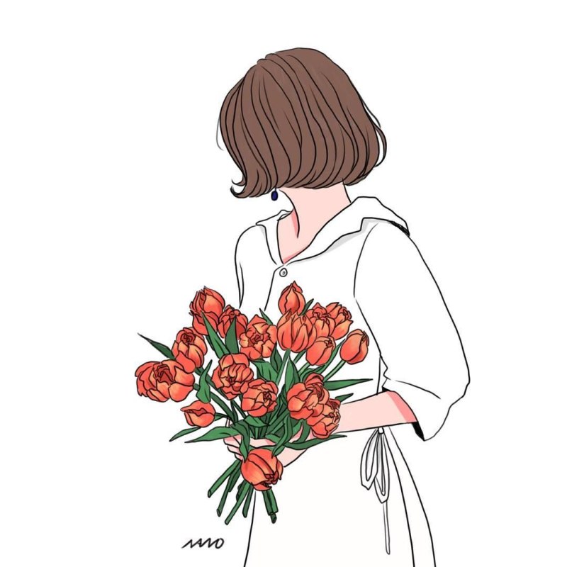 Нарисованные цветы и человек