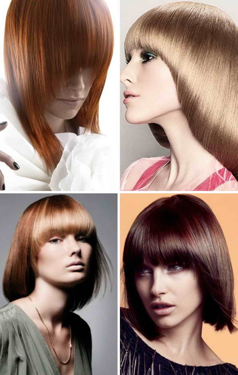 Стрижка Боб сессон на средние волосы с челкой