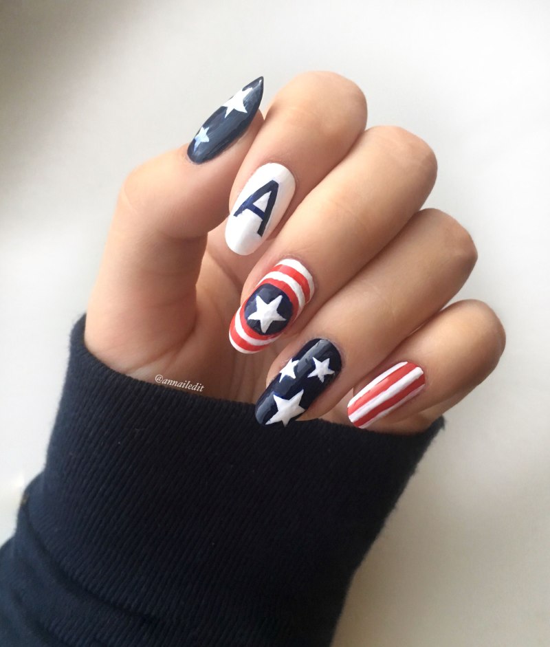 Маникюр Капитан Америка