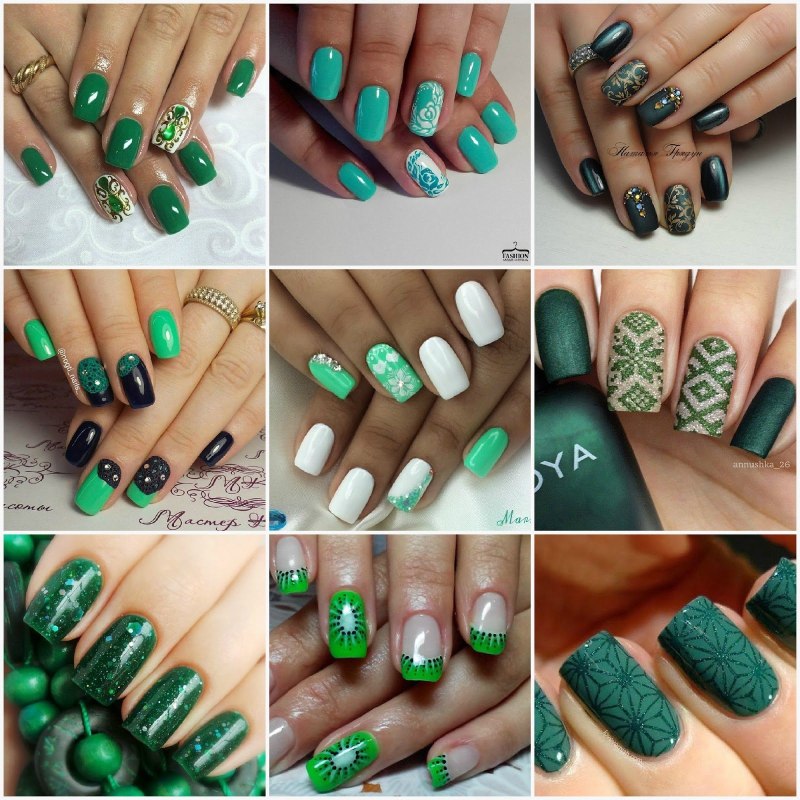 Маникюр под зеленое платье