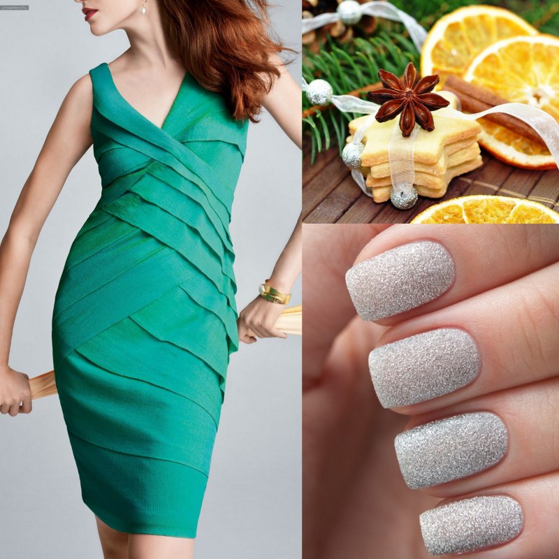 Маникюр зелёный с блестками