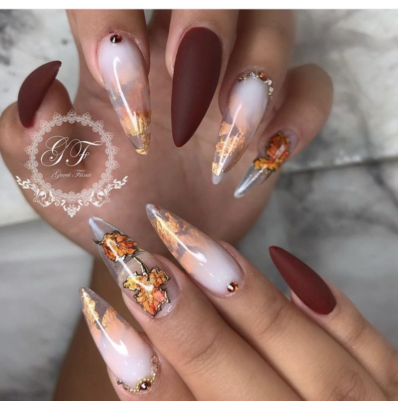 Осенний маникюр на длинные ногти