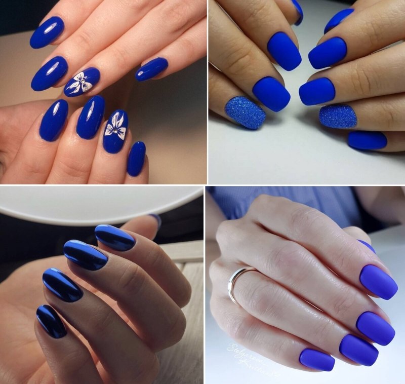 Маникюр на короткие ногти синий с серебром