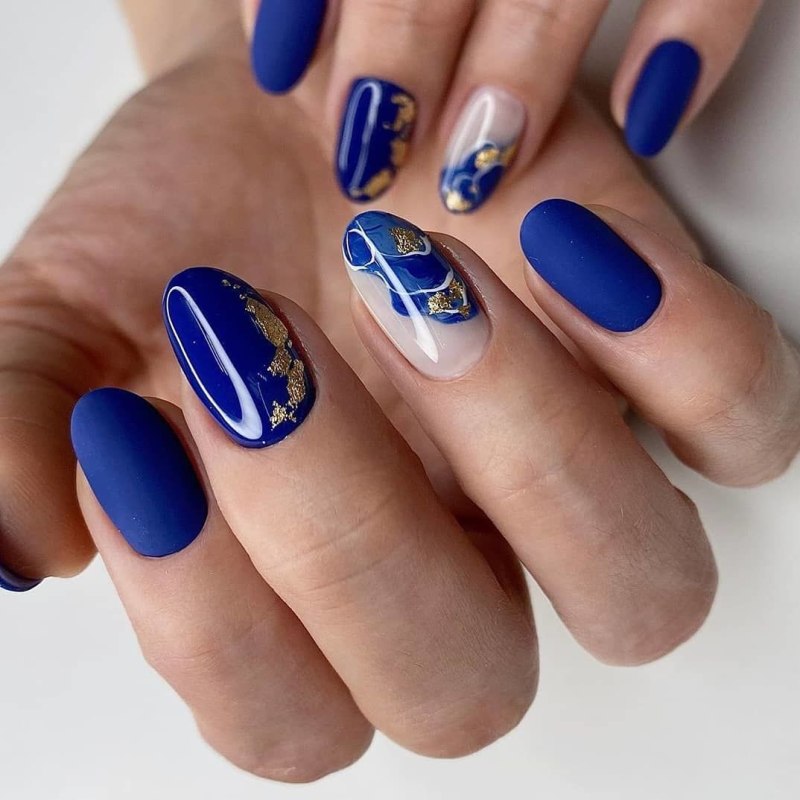 Маникюр синий разных оттенков