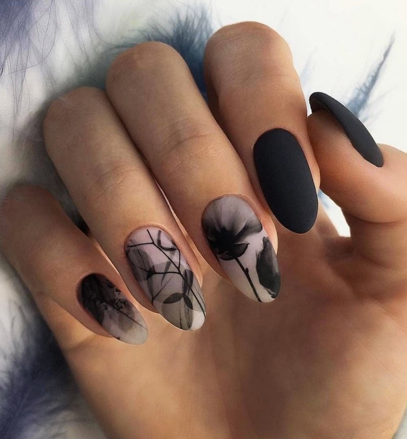 Маникюр 2022 черный мрамор