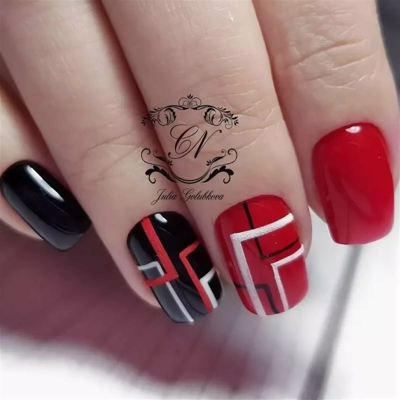 Красные геометрические ногти