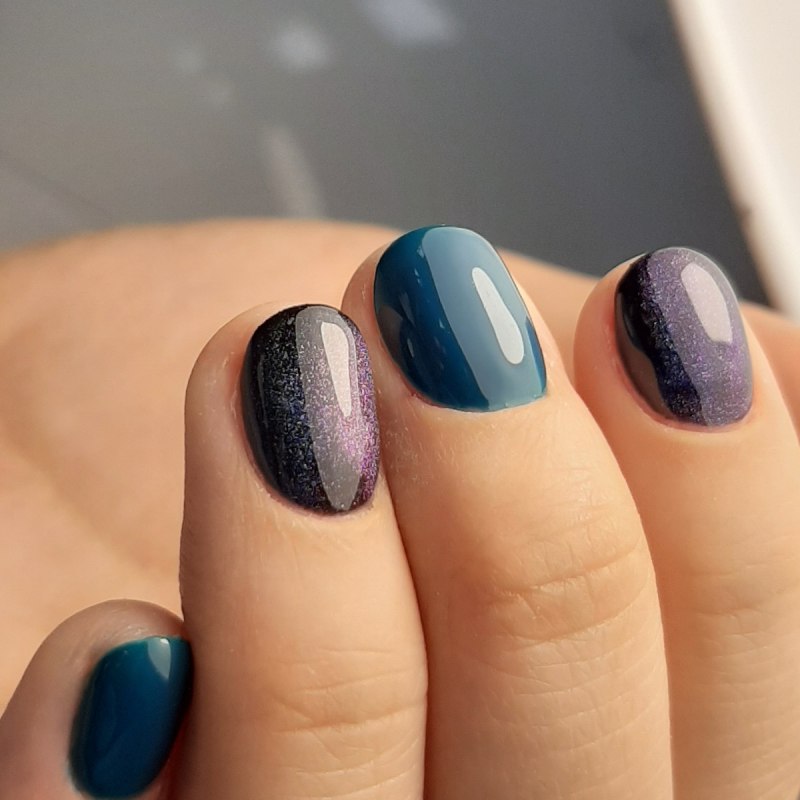 Маникюр на короткие ногти кошачий глаз