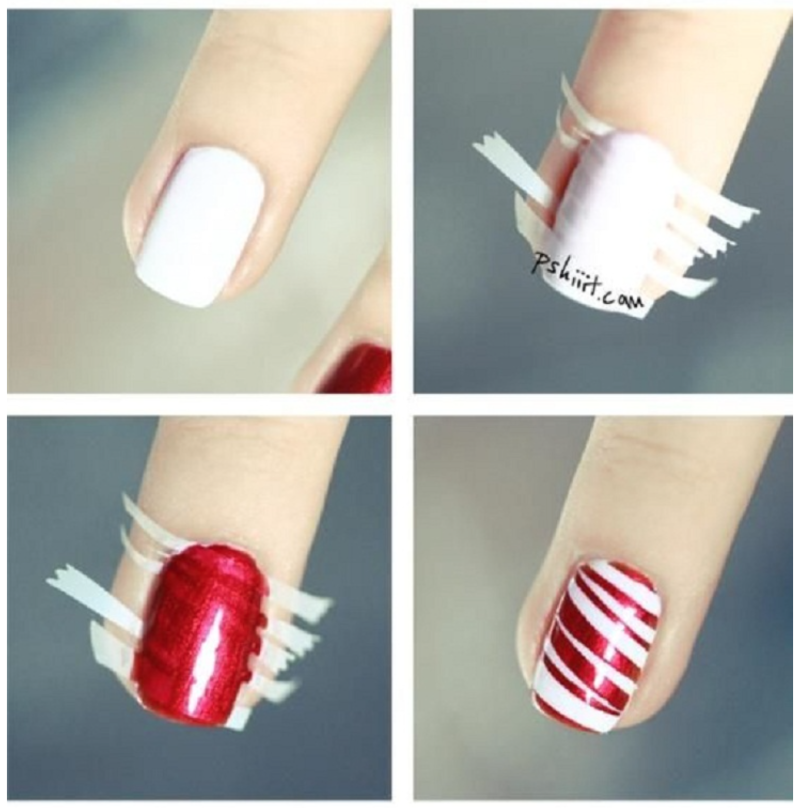 Маникюр на новый год с полосками