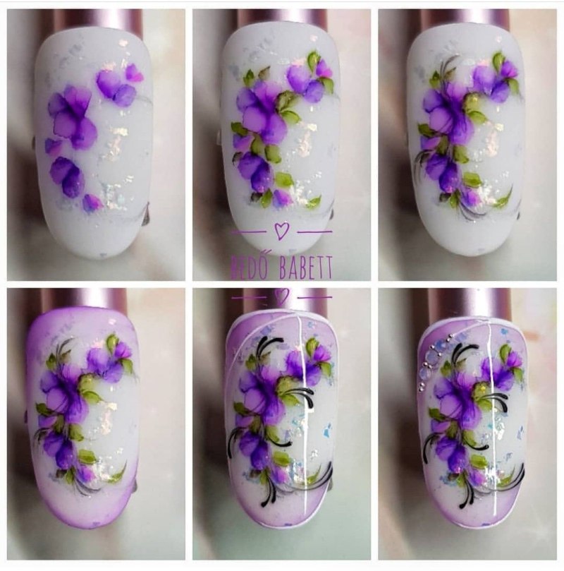 Акварель на ногтях пошагово