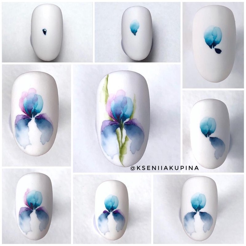 Рисование акварелью на ногтях