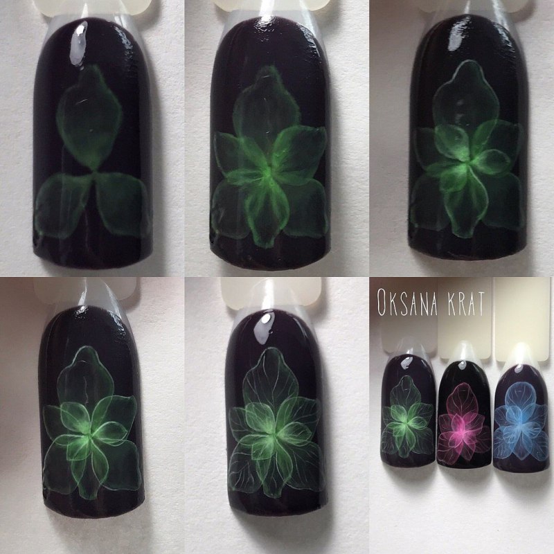 Прозрачные цветы на ногтях