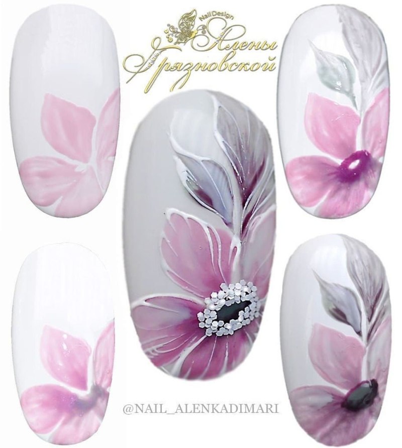 Цветы на ногтях мастер класс