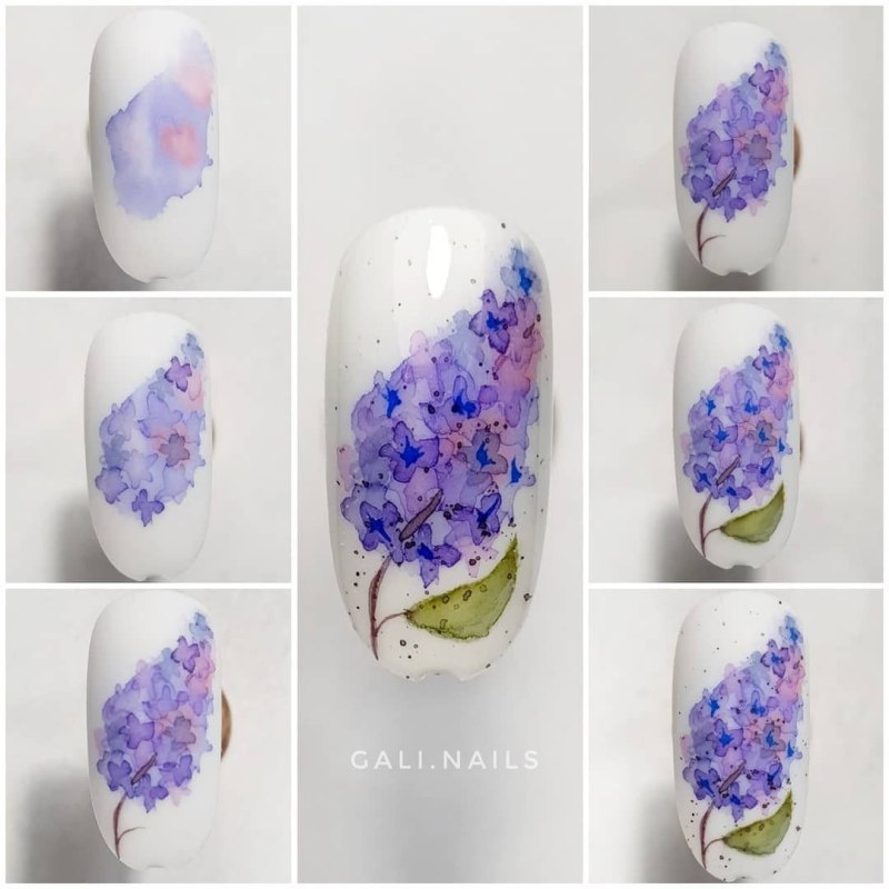 Акварельная роспись на ногтях пошагово