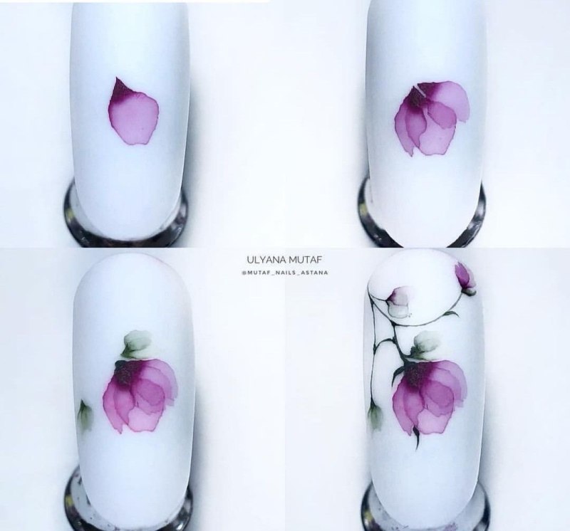 Акварель на ногтях пошагово