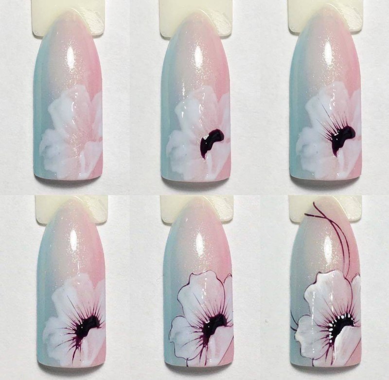 Рисование цветов на ногтях пошагово