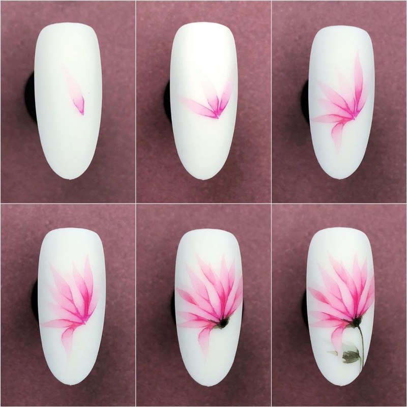 Цветы акварелью на ногтях