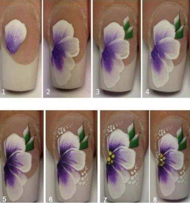 Рисование цветов на ногтях