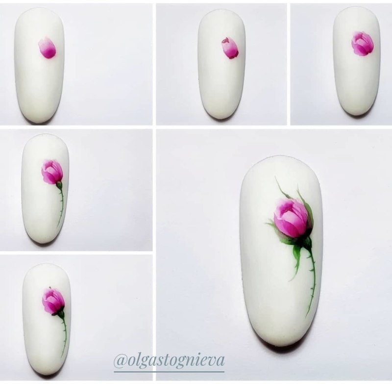 Цветы акварелью для начинающих на ногтях
