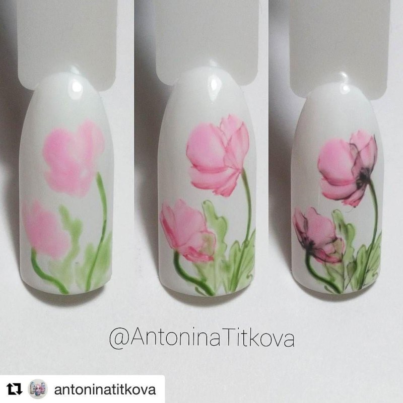 Акварельные цветы на ногтях пошаговое