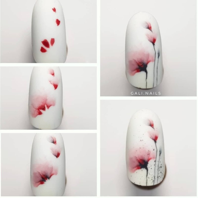 Рисование акварелью на ногтях