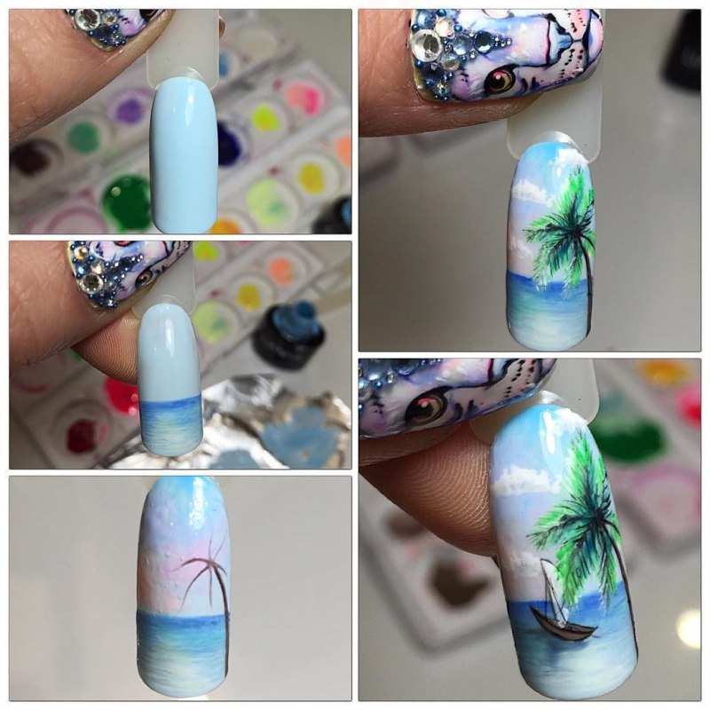 Пейзаж на ногтях пошагово