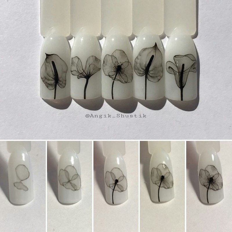 Рисунки акварелью на ногтях пошагово