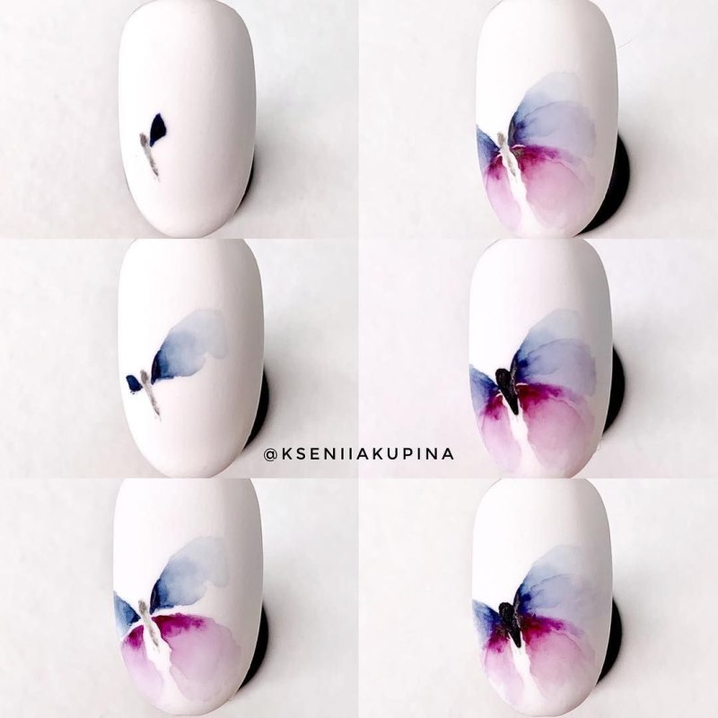 Акварельные рисунки на ногтях