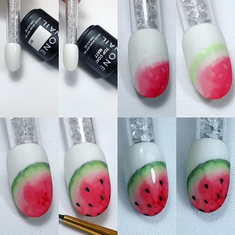 Арбуз на ногтях пошагово