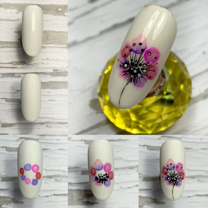Маникюр с акварельными каплями на ногтях гель лаком