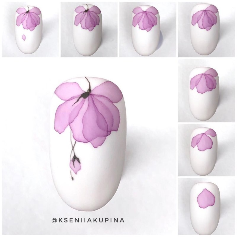 Акварельные цветы на ногтях простые