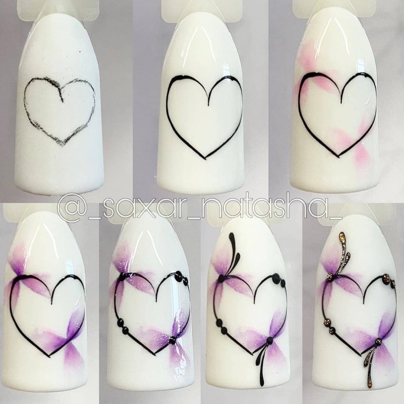 Сердце на ногтях дизайн пошагово