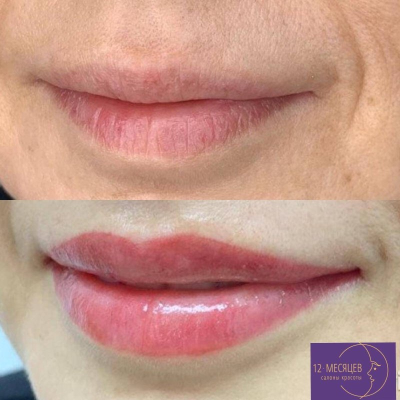 Татуаж контура губ с растушевкой естественный