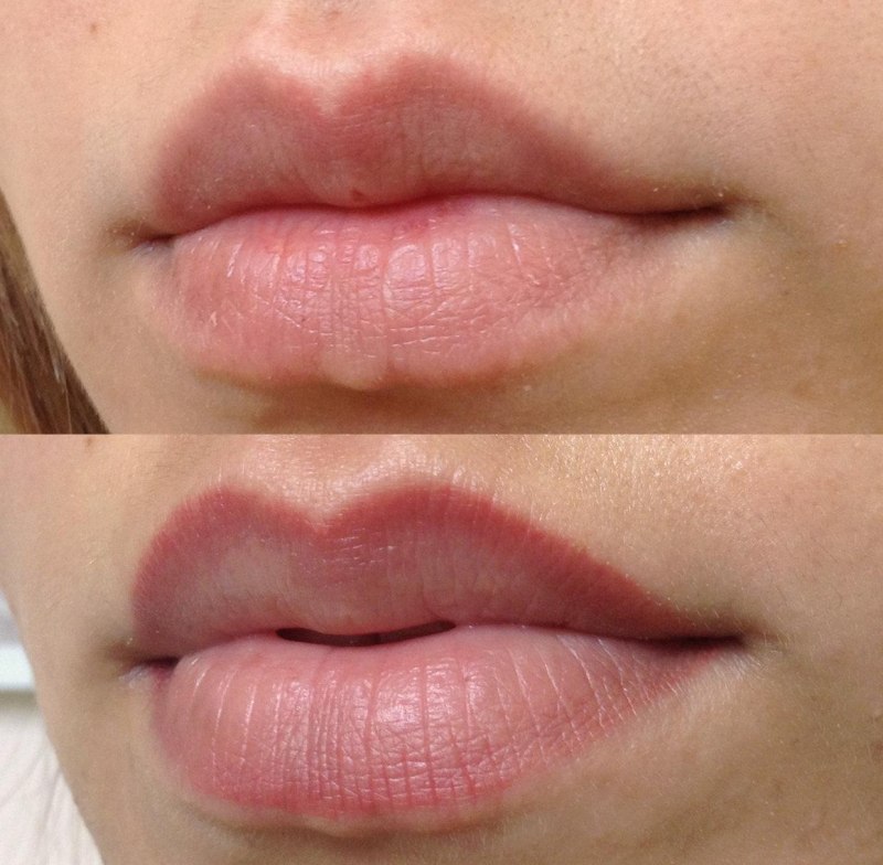 Перманентный макияж губ контур с растушевкой нюд