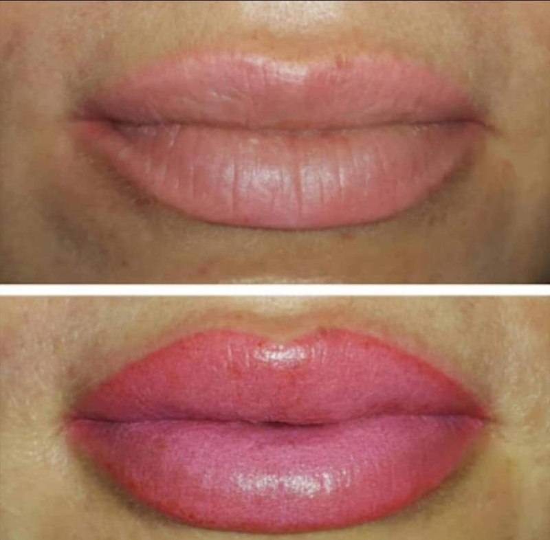 Нюдовый перманентный татуаж губ