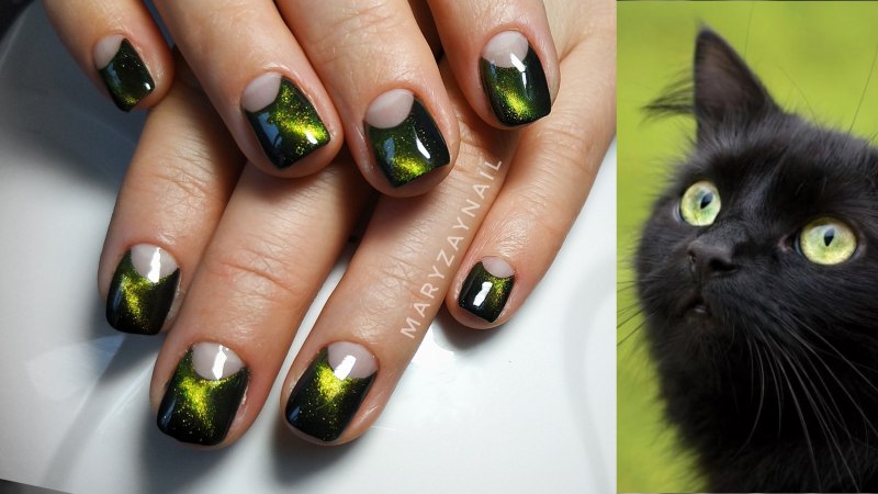 Маникюр кошачий глаз с лунками